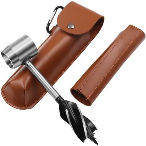 Taladro manual de supervivencia Bushcraft con estuche de cuero para acampar, hacer senderismo y trabajar la madera. (1/4)