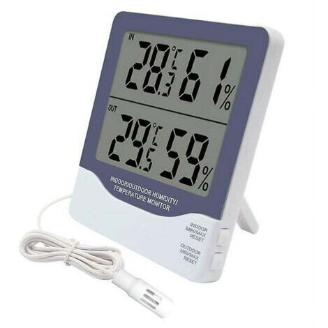 Termómetro, higrómetro con indicador de confort, sensor de humedad, gran pantalla retroiluminada y función de registro de valores máximos y mínimos. (1/5)