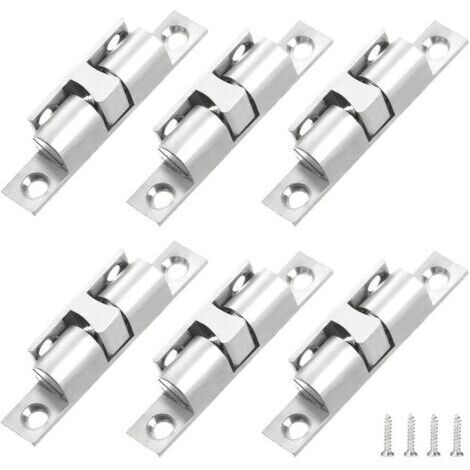 Juego de 6 cerraduras de latón de doble rodillo con tornillos para puertas de muebles y armarios (plateadas) (1/5)