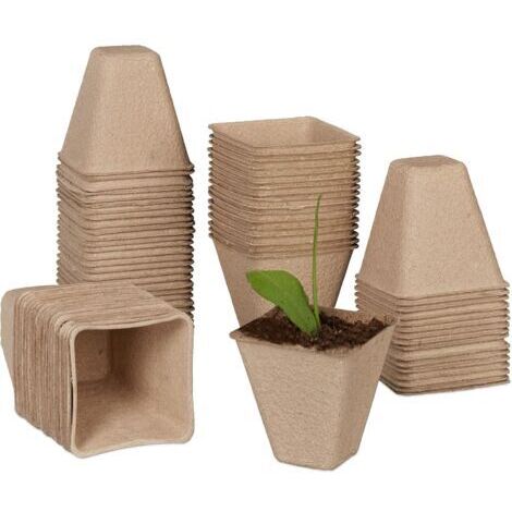 Macetas biodegradables para semilleros, práctico paquete de 120 unidades, cuadradas, 8 x 8 x 4 cm, macetas de papel para jardinería, naturales. (1/5)
