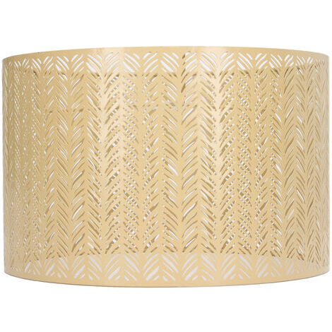 Pantalla de lámpara cilíndrica E27 E14, clip en forma de hoja de abeto, cubierta decorativa de metal perforado para lámparas de techo, pared y mesa, color dorado. (1/5)