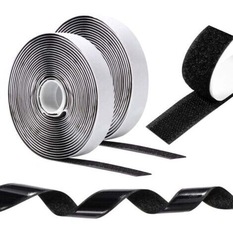 Cinta adhesiva de doble cara con velcro de 10 m x 20 mm, tiras adhesivas de velcro resistentes, cinta autoadhesiva para marcos de fotos, mosquiteras, alfombras y proyectos de bricolaje - Negra (1/5)