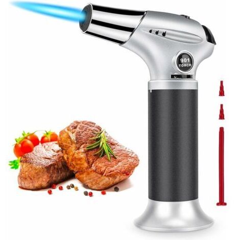 Soplete de cocina, ajustable y recargable con bloqueo de seguridad para crème brûlée, barbacoa, cocina, soldadura. Gas butano no incluido. (1/5)