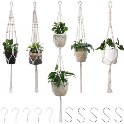 soportes colgantes de macramé para plantas, soportes para macetas de cuerda de algodón. (1/4)