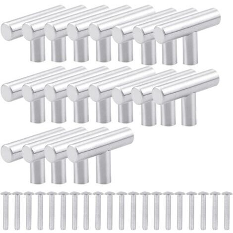 Juego de 20 tiradores de acero inoxidable cepillado en forma de T para armarios de cocina con tornillos, pomos de acero inoxidable para cajones, armarios, alacenas, decoración del hogar (plateado) TON (1/5)