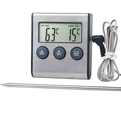 Termómetro para cocinar alimentos con función de temporizador y alarma, medidor de temperatura para barbacoa, -50 °C a 300 °C. (1/5)