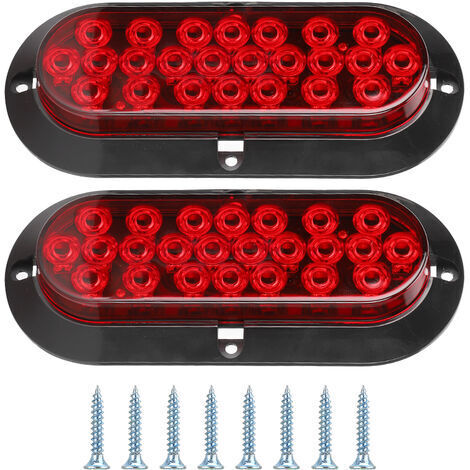 Juego de 2 luces traseras ovaladas rojas de 6 pulgadas con 24 LED, impermeables, para remolques de camiones de 12 V. (1/5)
