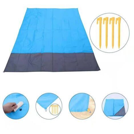 Esterilla de playa de 140 x 200 cm, impermeable y resistente a la arena, manta de picnic para camping y barbacoas, con 4 estacas para tienda de campaña. (1/5)
