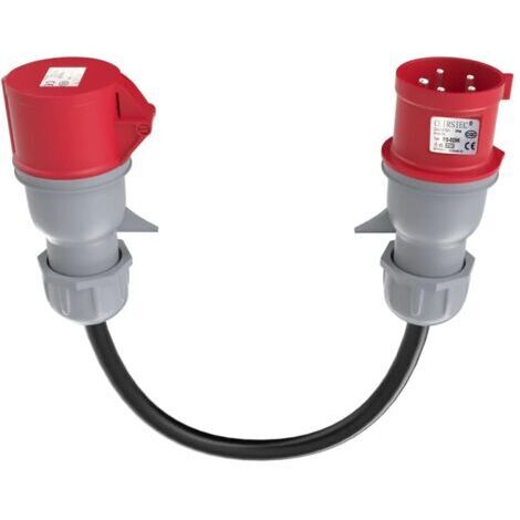 Conector compatible con toma de corriente de 400 V. Adaptador CEE rojo de 5 pines (macho de 32 A a hembra de 16 A) para Tesla Model X, S, Y - Extensión de cargador para vehículos eléctricos. (1/5)