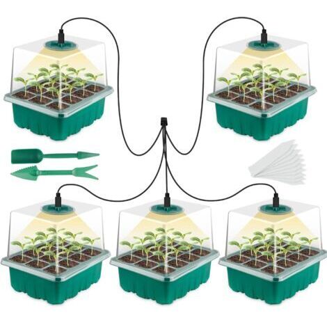 Nuevo kit de mini invernadero de 5 piezas para plantas, con luz solar de espectro completo, caja de cultivo de invernadero interior con tapa y ventilación, 10 etiquetas, 2 herramientas. (1/5)