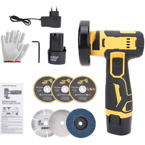 Amoladora angular portátil de 21 V, herramienta inalámbrica de corte y pulido con 2 baterías recargables, cortadora de azulejos multifuncional, 6 discos para ladrillo, madera, acero, piedra, etc. (1/5)