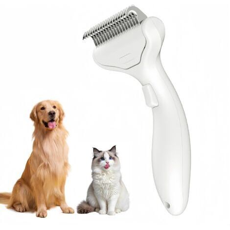 Cepillo para el subpelo de perros y gatos, cepillo desenredante para mascotas de pelo largo, cepillo para perros con botón de liberación - blanco (1/5)
