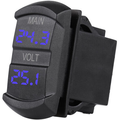 Voltímetro doble, medidor de voltaje digital universal e impermeable con protección contra cortocircuitos, LED azul, 10V-60V CC para baterías de camionetas, caravanas o vehículos todo terreno. (1/5)