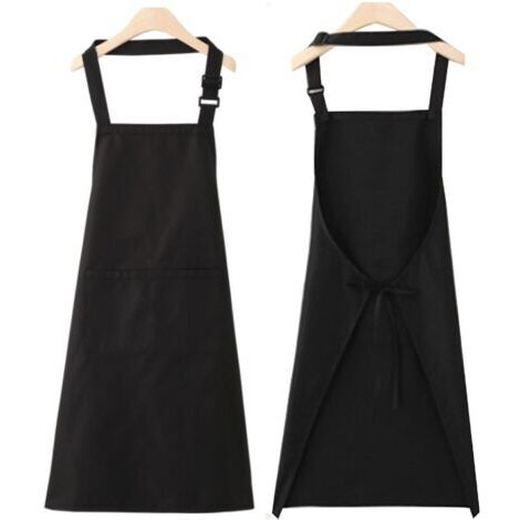 Paquete de 4 delantales de chef, delantal negro con 2 bolsillos, delantal impermeable ajustable para hombres y mujeres, delantal de cocina profesional para cocinar, jardinería, restaurante, barbacoa, (1/5)