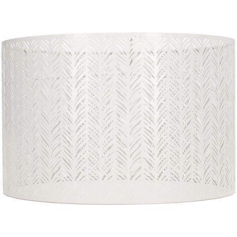 Pantalla cilíndrica E27/E14 con forma de hoja de abeto, cubierta decorativa de metal calado para lámparas de techo, pared o mesa, color blanco. (1/5)