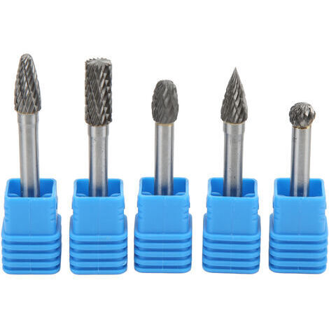 Juego de 5 fresas rotativas de carburo de tungsteno de doble corte de 6 x 8 mm para pulir, desbastar, grabar y taladrar. (1/5)