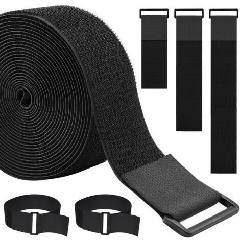 Bridas de cable resistentes de 5 cm x 4,9 m con 15 bucles, correas negras de velcro, bridas reutilizables para organización o almacenamiento. (1/5)