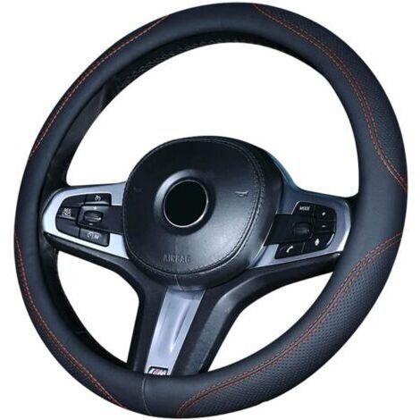 Accesorios para el interior del coche, funda para volante negra y roja, funda de cuero para volante de 37-39 cm, antideslizante, transpirable, fibra de carbono, funda elástica universal profesional pa (1/5)