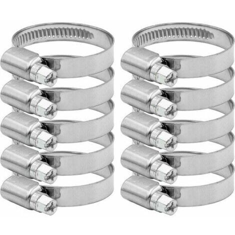 Abrazadera de manguera ajustable de 27-51 mm, acero inoxidable 304, 12 mm de ancho, paquete de 10 unidades para mangueras de agua y gas. (1/5)
