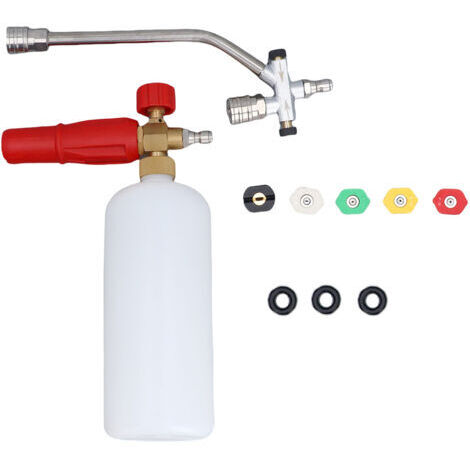 Cañón de espuma para hidrolavadora de 5000 psi, pulverizador de jabón de conexión rápida de 1/4", 1 L, con doble conexión y 5 boquillas. (1/5)