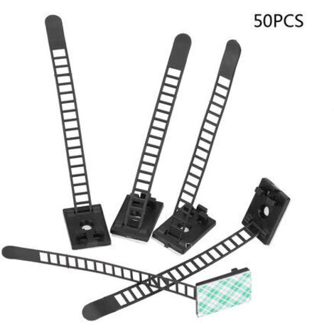 Paquete de 50 clips autoadhesivos ajustables para asegurar cables de coche, color negro. (1/5)