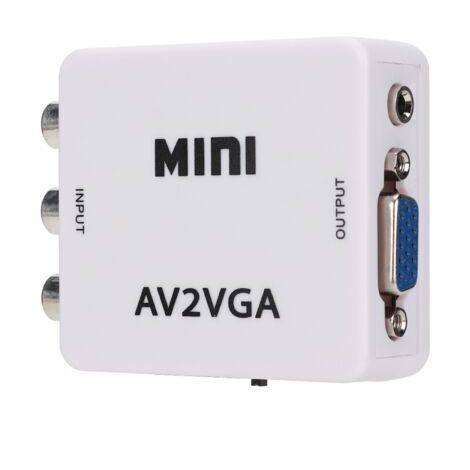 Adaptador AV a VGA, mini USB blanco 480p, claro y estable para convertir señales de vídeo a un dispositivo de visualización con interfaz. (1/5)