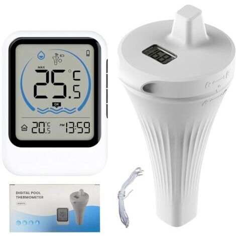 Termómetro para piscina, termómetro para piscina con pantalla LCD grande, resistente al agua IP67, termómetro flotante para piscina, jacuzzi, spa, bañera y estanque de peces. (1/5)