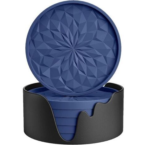 Manteles individuales de silicona para bebidas, manteles protectores para mesa, antideslizantes, antiadherentes, decoración para mesa de centro, azul marino [Juego de 6] (1/5)