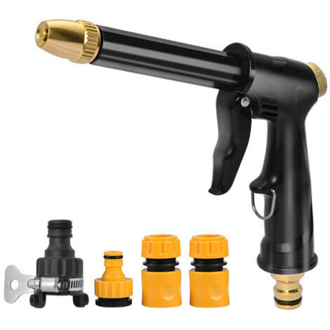 Pistola de agua a alta presión con boquilla de alta presión, utilizada para regar plantas, limpiar y lavar coches, pistola de agua larga + 4 conectores (manguera de agua no incluida) TONCHE (1/5)
