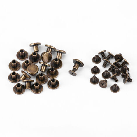 20 tornillos, tuercas, clavos y remaches de cabeza plana de cobre y latón con tapas de cuero (6,5 mm) (1/5)