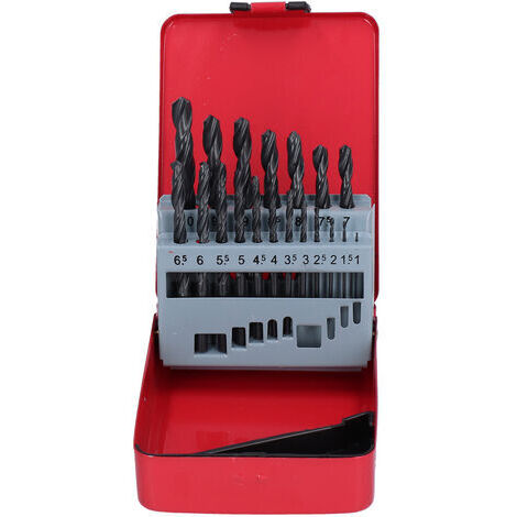 19 brocas helicoidales HSS, accesorios para taladros, con caja de almacenamiento roja para taladrar agujeros M35. (1/5)