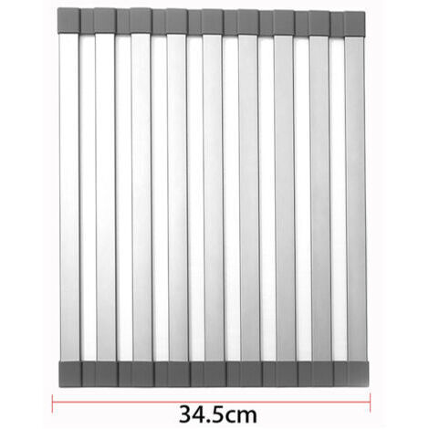 Escurridor de platos enrollable grande, escurridor de platos enrollable, tapa para fregadero, accesorios para fregadero de cocina, escurridor de aluminio enrollable, plegable, enrollable (48 × 34,5 cm (1/5)