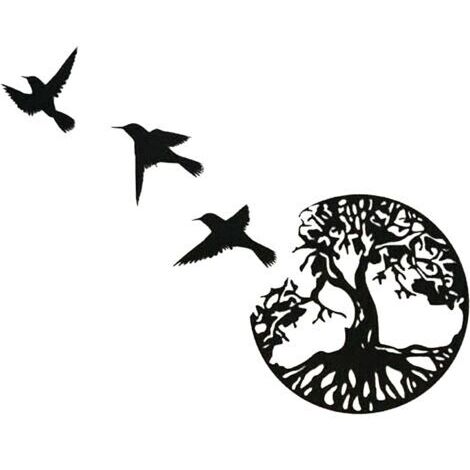 Árbol de la Vida de metal para pared, escultura moderna hecha a mano, 29x29 cm, con 3 pájaros decorativos, fácil de colgar. (1/5)