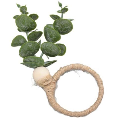 Servilleteros de imitación de hojas de eucalipto tejidos a mano, de estilo rústico primaveral con cuentas, ideales para la decoración de mesas en bodas y fiestas navideñas. (1/5)
