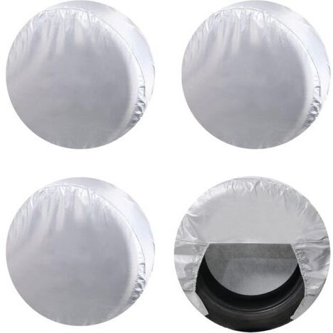 Fundas para neumáticos de autocaravana (juego de 4, plateadas), impermeables, de tela Oxford, con protección UV para camiones, autocaravanas, barcos, remolques, caravanas y SUV, para diámetros de 76-8 (1/5)