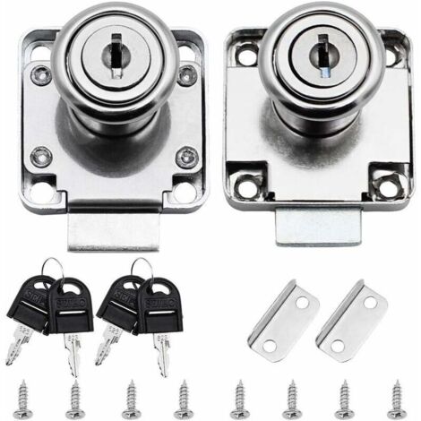 Paquete de 2 cerraduras para cajones de oficina, cerradura cilíndrica para muebles, ideal para cerrar armarios, cajones, alacenas, etc., gruesa y duradera (20 mm), color plata. (1/4)