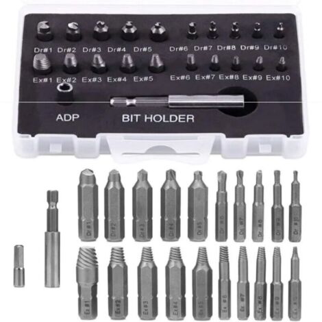 Juego de 22 extractores de tornillos rotos, portapuntas magnético y adaptador de llave para tornillos rotos, extractor de pernos dañados. (1/4)