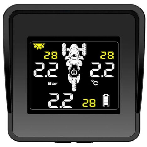 Sistema inalámbrico de monitoreo de presión de neumáticos para motocicletas con alimentación solar, monitor TPMS, pantalla LCD, 3 sensores externos. (1/4)