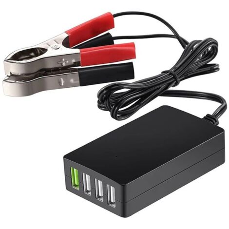 Cargador portátil de CC con pinza para batería, adaptador multipuerto USB de 4 puertos de 12V/24V a 5V, para otros teléfonos inteligentes y tabletas. (1/4)