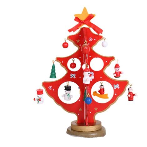 Árbol de Navidad de madera para armar, regalo navideño, mini Navidad, decoración, tridimensional rojo (1/4)