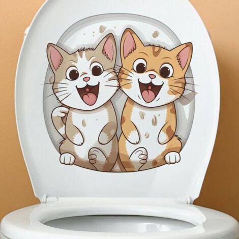 29 x 29 cm, 3 piezas, pegatinas autoadhesivas 3D de pareja de gatos para tapa de inodoro, divertidas pegatinas impermeables de PVC para asiento de inodoro, pegatinas de pared (1/4)