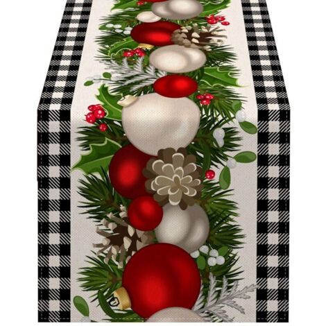 Mantel navideño a cuadros blancos y negros para decoración del hogar y la cocina durante las fiestas. (1/4)