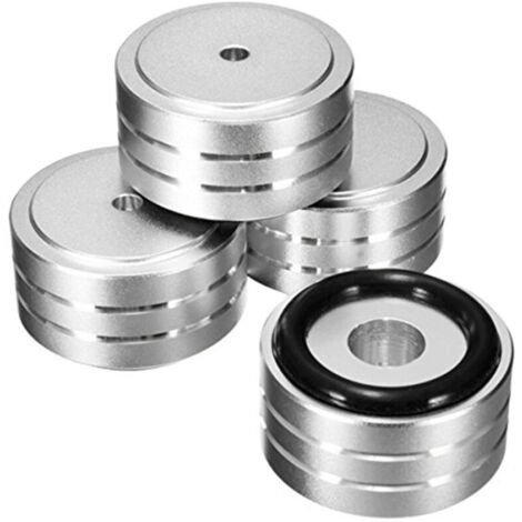 Juego de 4 patas aislantes de aluminio para altavoces Hi-Fi, 40 x 20 mm, para tocadiscos (plateadas) (1/4)