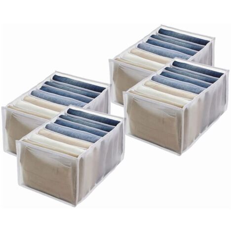 Organizador de armario de 4 piezas, caja para armario con compartimento para vaqueros, organizador de ropa plegable con cajón, blanco. (1/4)