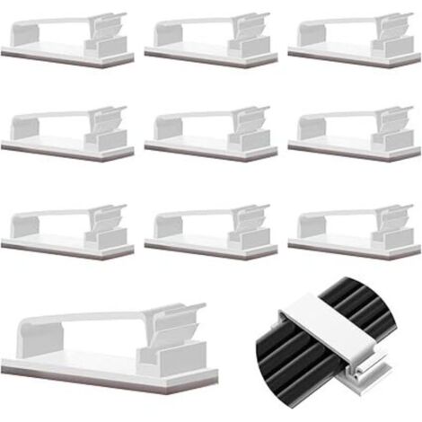 10 clips autoadhesivos para la gestión de cables, clips de soporte duraderos para TV, PC, portátil, cable Ethernet, hogar y oficina (blanco) (1/4)