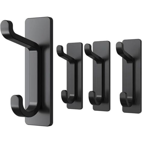 Ganchos adhesivos de pared, toallero de baño, toallero de cocina, perchero adhesivo, accesorios de pared, no requiere perforación, impermeable, inoxidable, negro, p (1/4)