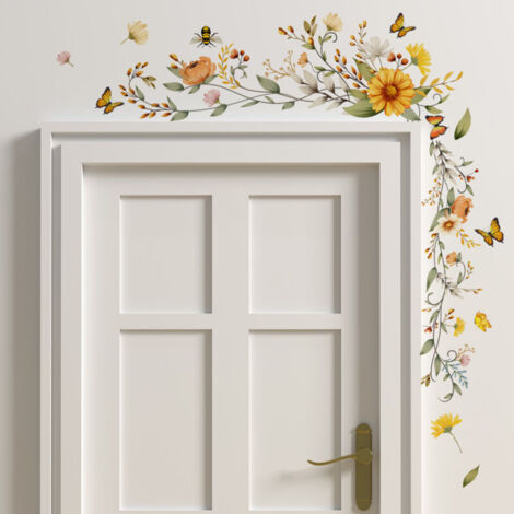 Pegatinas de pared con motivos florales y de plantas, calcomanías de flores y mariposas, pegatinas de pared removibles, pegatinas decorativas para salas de estar, dormitorios, oficinas, fondo de sofá, (1/4)