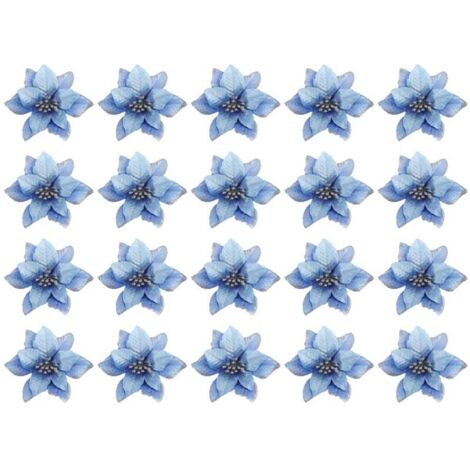 20 adornos navideños artificiales con purpurina para árbol de Navidad, flores y coronas (azul)