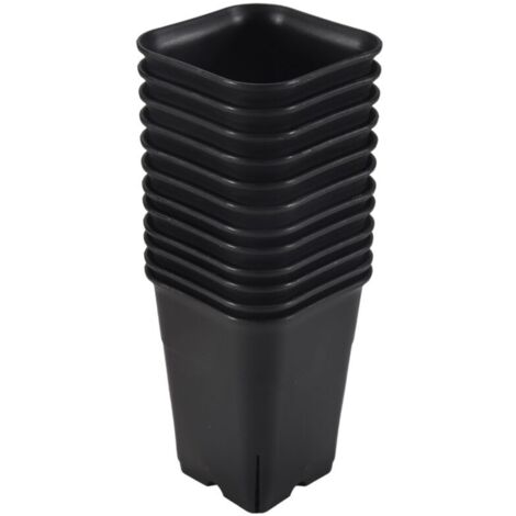 Juego de 12 piezas - Macetas cuadradas de plástico negro para plantas suculentas, flores, cactus, etc., para vivero (1/4)