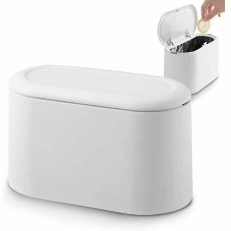 Papelera con tapa a presión, cubo de basura de mesa, papelera blanca, mini papelera de encimera, pequeño cubo de basura de mesa para cocina, baño, oficina, cama, a prueba de olores. (1/4)